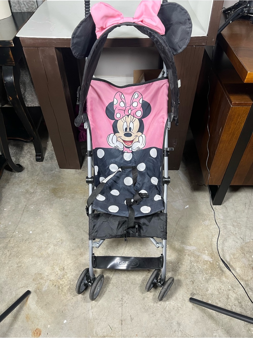 Disney Pink and Black Minnie Mouse Stroller with Polka Dot Seat